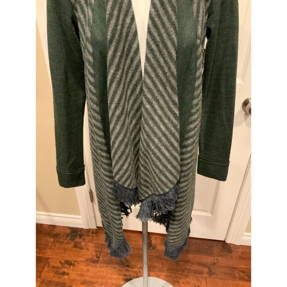 Saturday Sunday Gray Sweatshirt Material W/Striped Fleece Open Cardigan, Size XS - Picture 3 of 7
